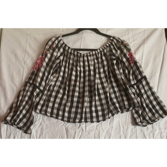Plaid Bell Sleeve Blouse- Size Medium - Picture 1 of 7